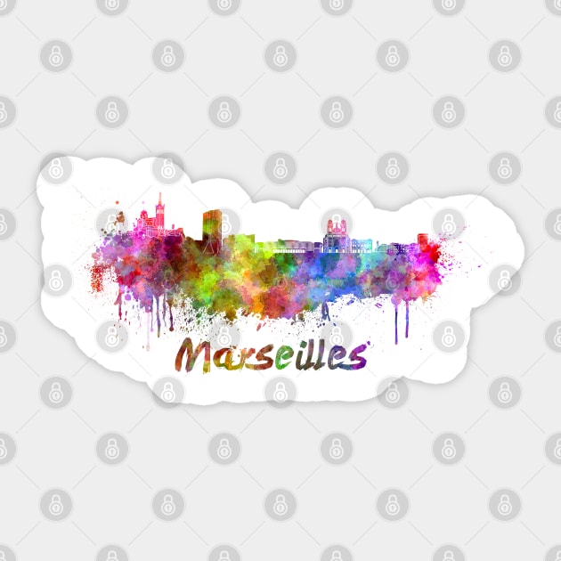 Marseilles skyline in watercolor Sticker by PaulrommerArt